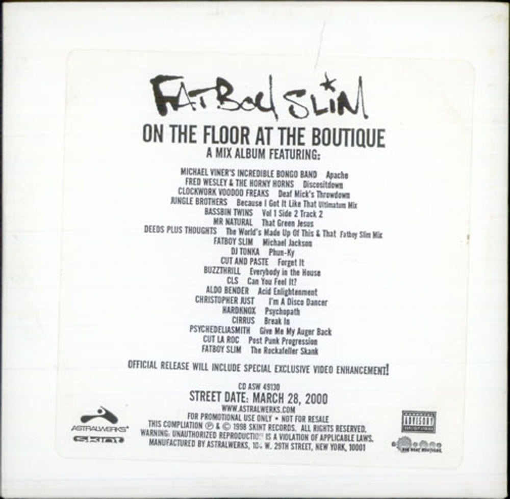 Fatboy Slim On The Floor At The Boutique US Promo CD album (CDLP) ASW49130