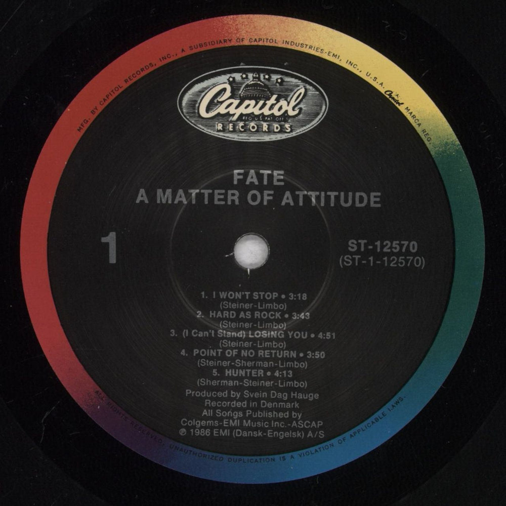 Fate A Matter Of Attitude US vinyl LP album (LP record) FHVLPAM841099