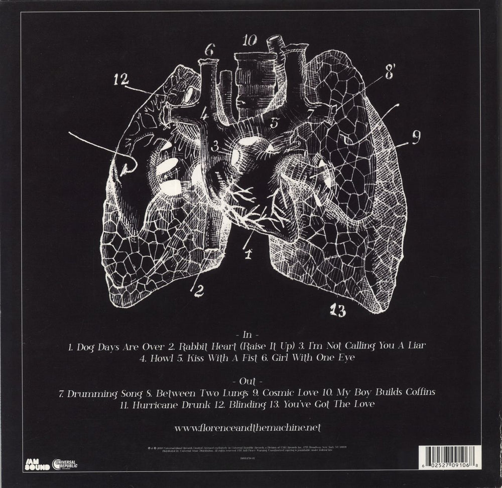 Florence + The Machine Lungs - EX US vinyl LP album (LP record) 602527091068