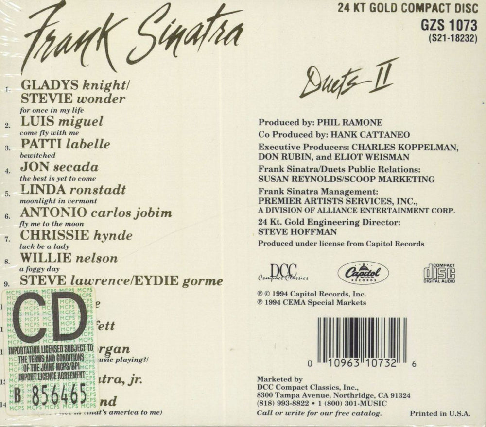 Frank Sinatra Duets II - Gold Disc - Sealed US CD album (CDLP) 010963107326