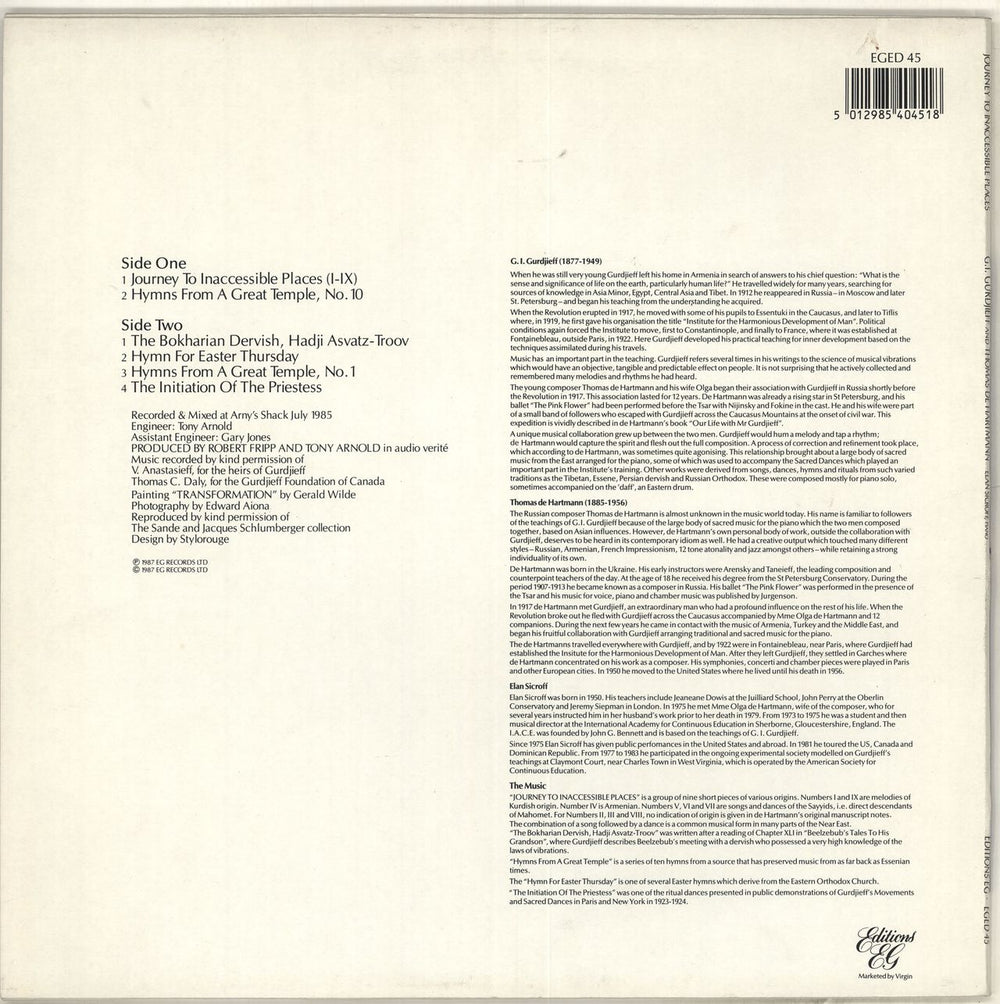 G.I. Gurdjieff Journey To Inaccessible Places And Other Music UK vinyl LP album (LP record) 5012985404518