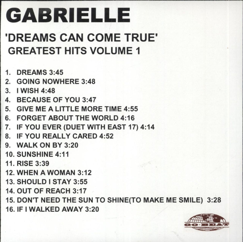 Gabrielle Dreams Can Come True UK Promo CD-R acetate CD-R