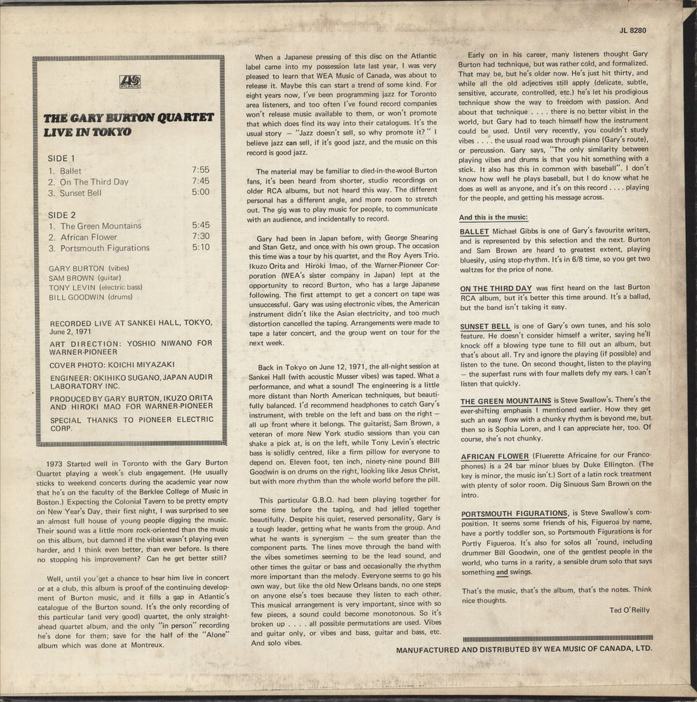 Gary Burton Live In Tokyo Canadian vinyl LP album (LP record)