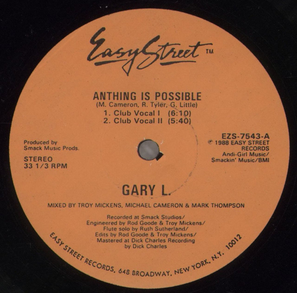 Gary Little Anything Is Possible US 12" vinyl single (12 inch record / Maxi-single) EZS-7543