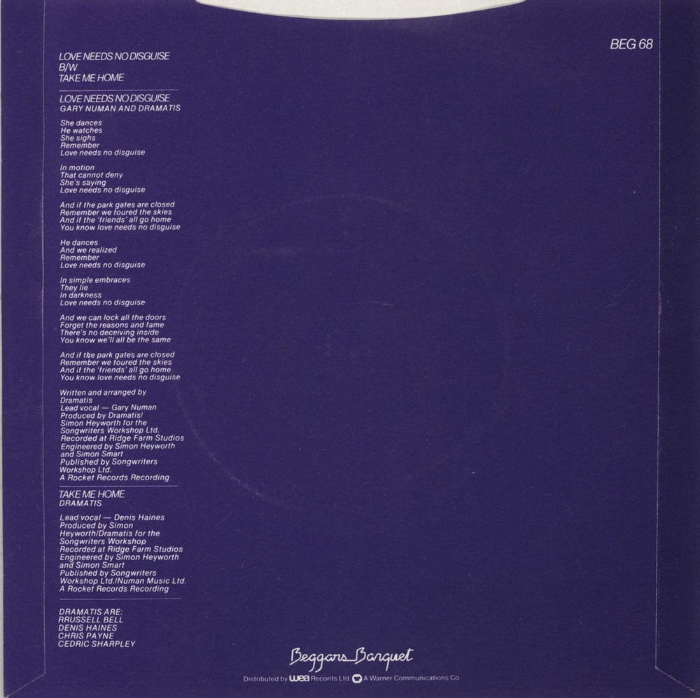 Gary Numan Love Needs No Disguise UK 7" vinyl single (7 inch record / 45)