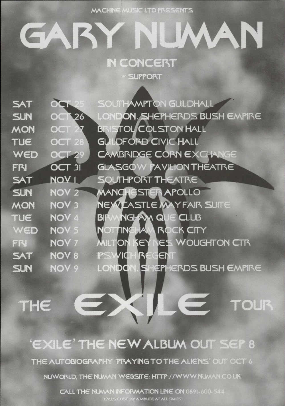 Gary Numan The Exile UK Tour 1997 UK tour programme NUMTRTH145146