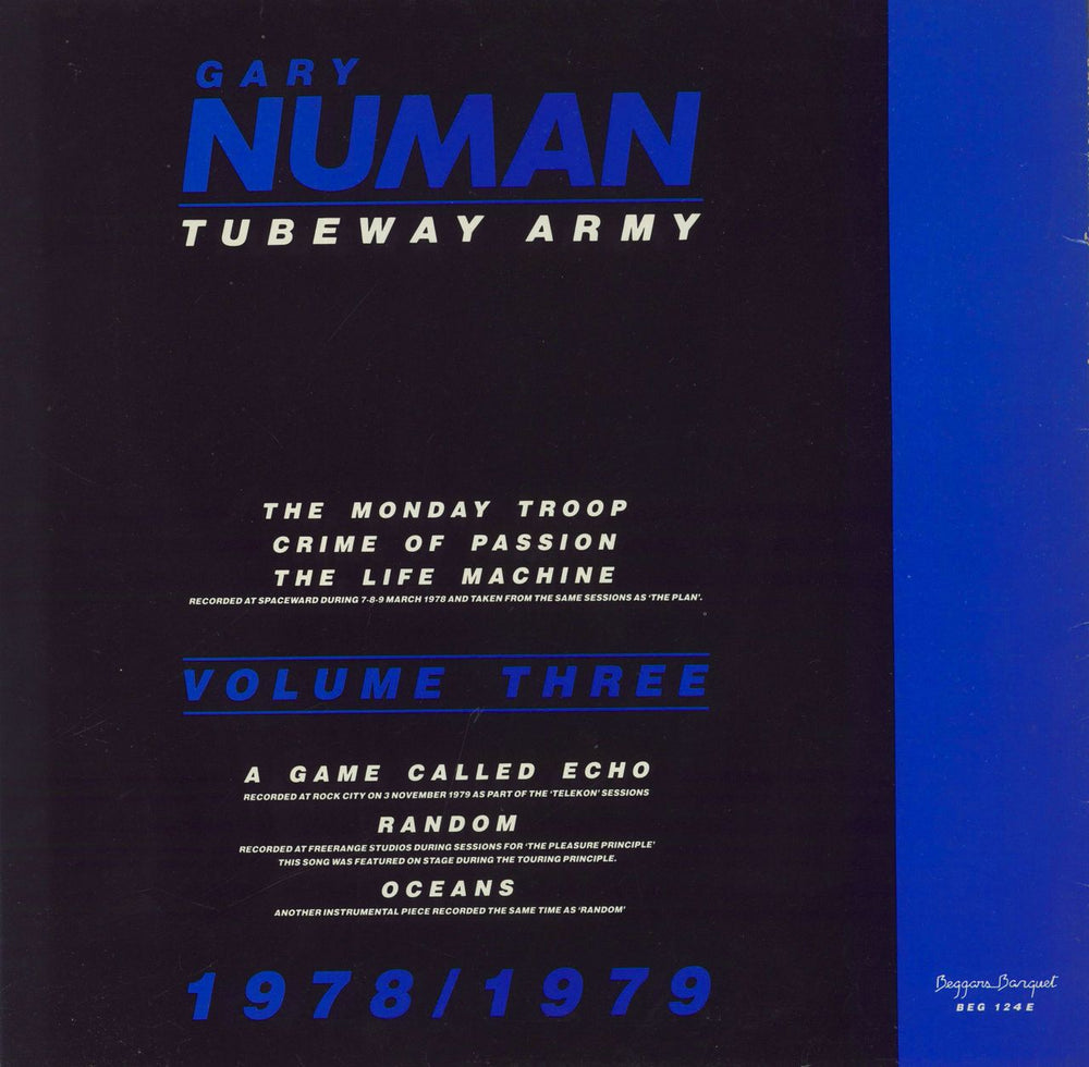 Gary Numan Unreleased Recordings 1978 / 1979 Volume 3 - Blue Vinyl UK 12" vinyl single (12 inch record / Maxi-single)