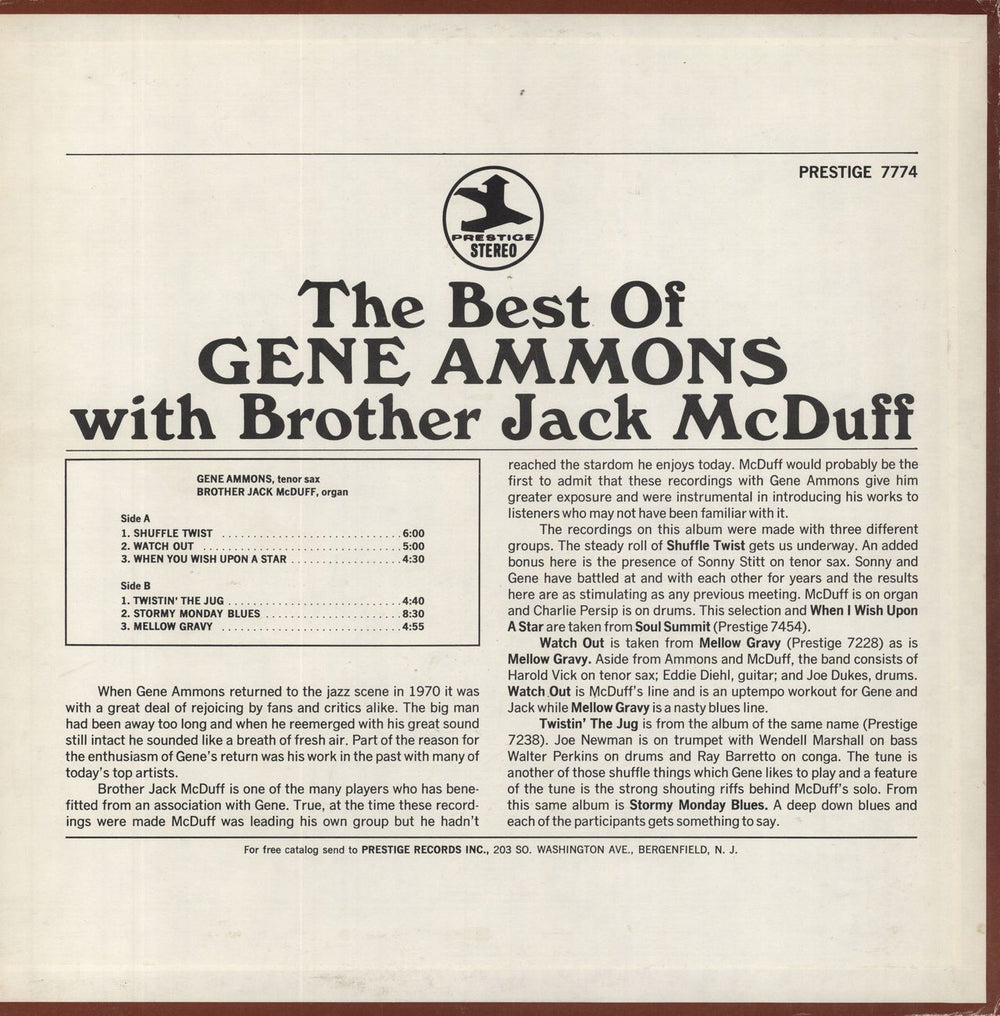 Gene Ammons The Best Of Gene Ammons With Brother Jack McDuff US vinyl LP album (LP record)