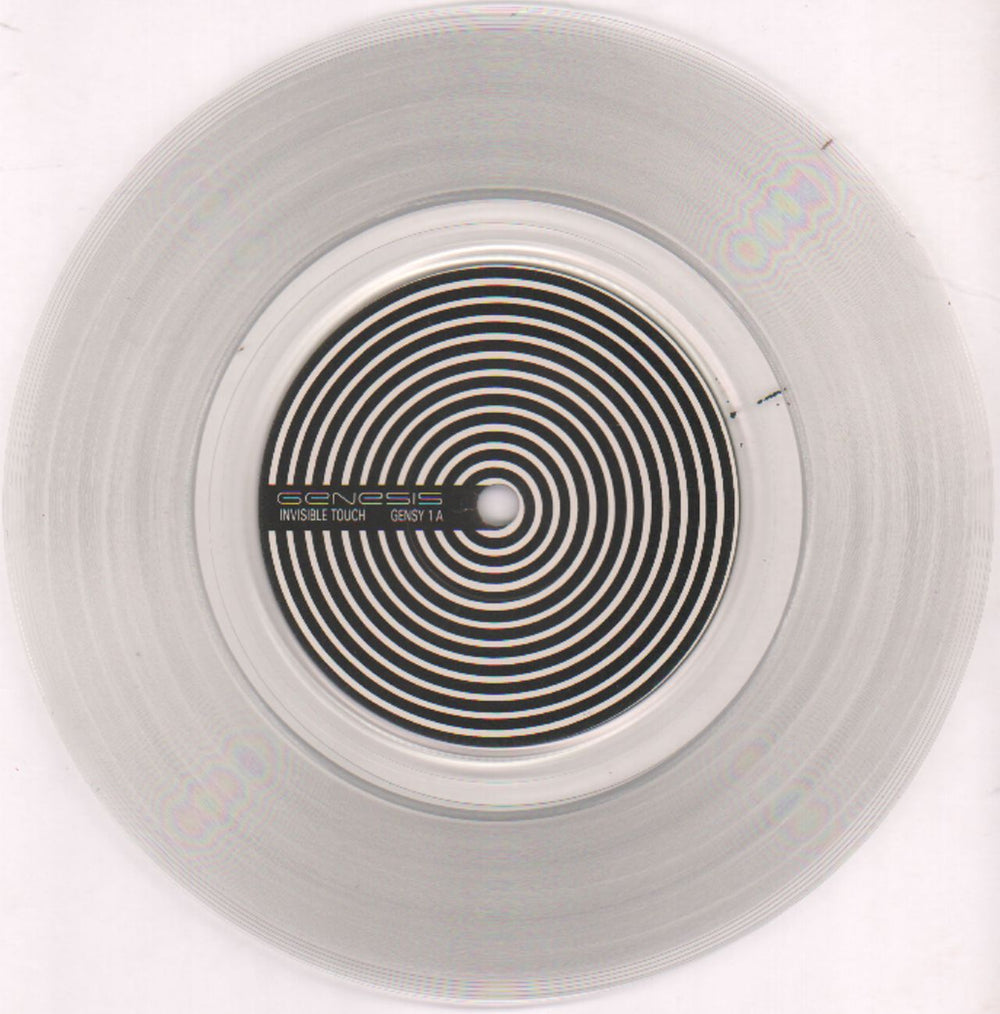 Genesis Invisible Touch - Clear vinyl + Stickered UK 7" vinyl single (7 inch record / 45) GEN07IN559600