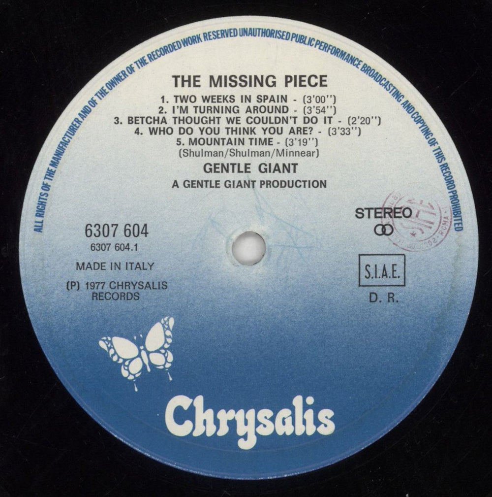 Gentle Giant The Missing Piece Italian vinyl LP album (LP record) GTLLPTH849689