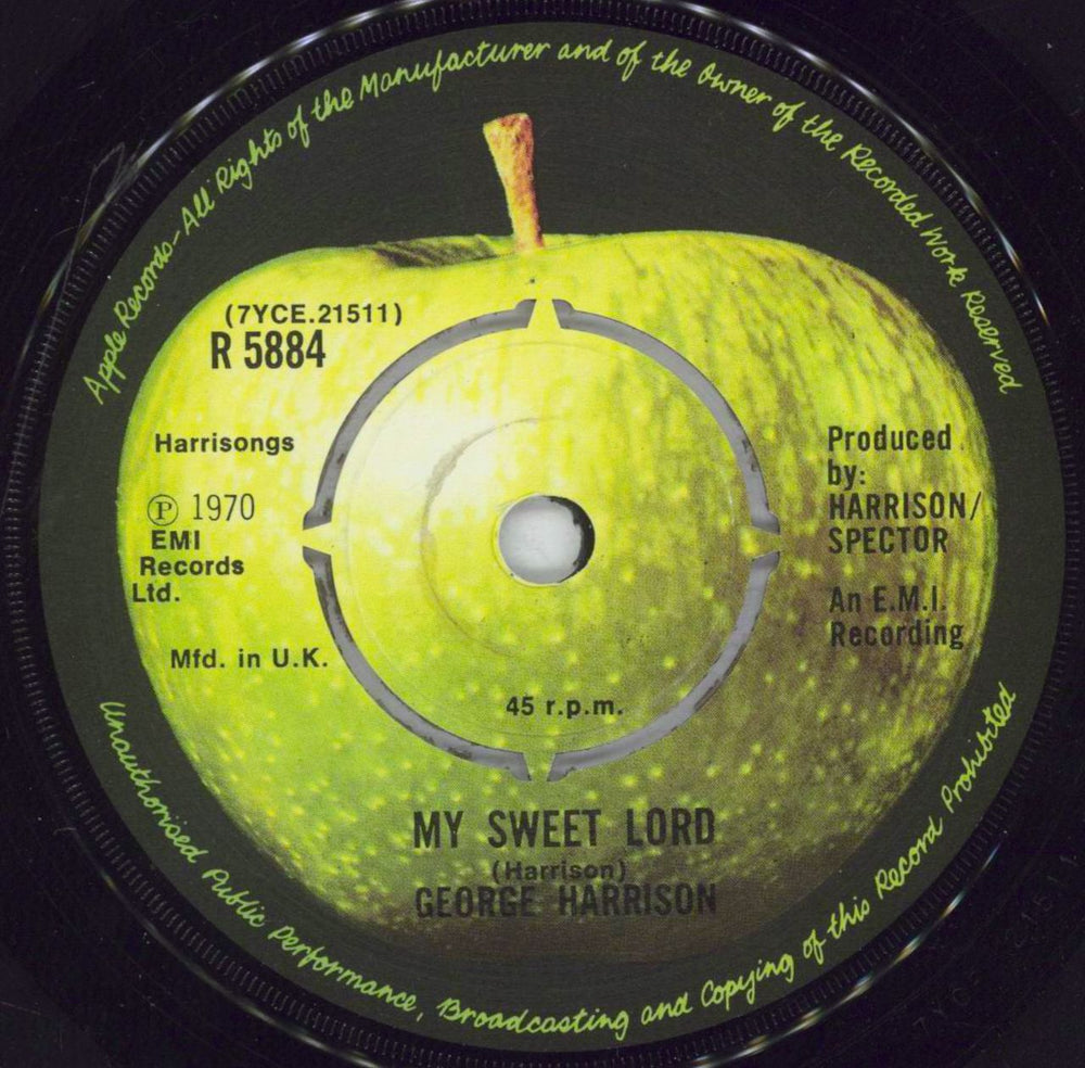 George Harrison My Sweet Lord - 3rd - 4pr - P/S UK 7" vinyl single (7 inch record / 45) GHA07MY45253