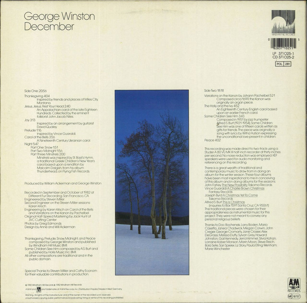 George Winston December - EX German vinyl LP album (LP record) 082837102515