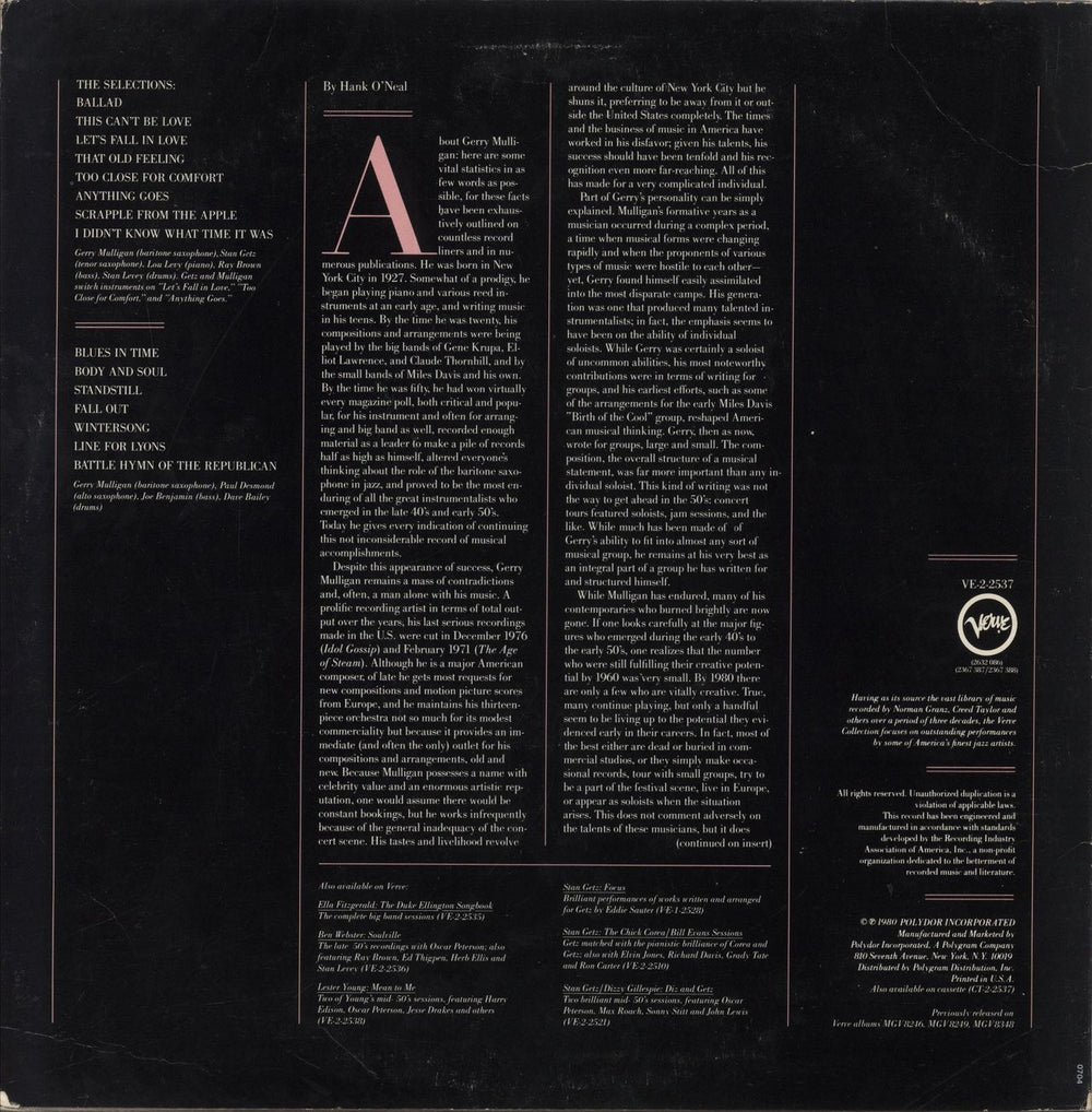 Gerry Mulligan Mulligan And Getz And Desmond US 2-LP vinyl record set (Double LP Album) 042282716613