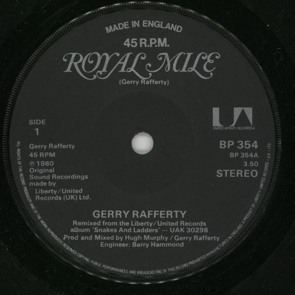Gerry Rafferty Royal Mile UK 7" vinyl single (7 inch record / 45) BP354