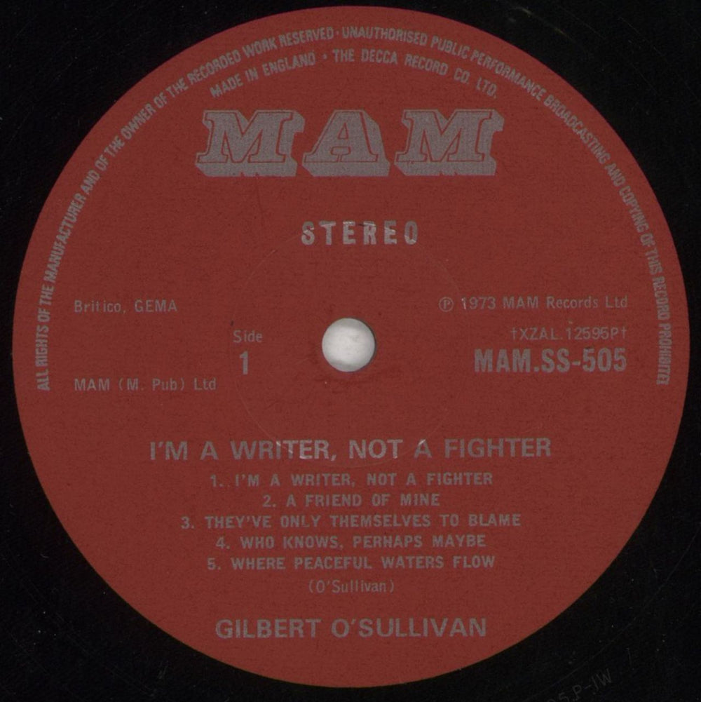 Gilbert O'Sullivan I'm A Writer, Not A Fighter UK vinyl LP album (LP record) GOSLPIM334731