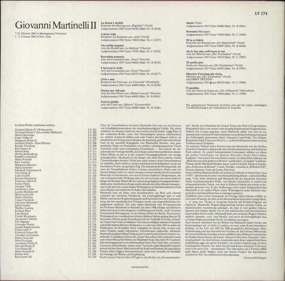 Giovanni Martinelli Giovanni Martinelli II UK vinyl LP album (LP record)