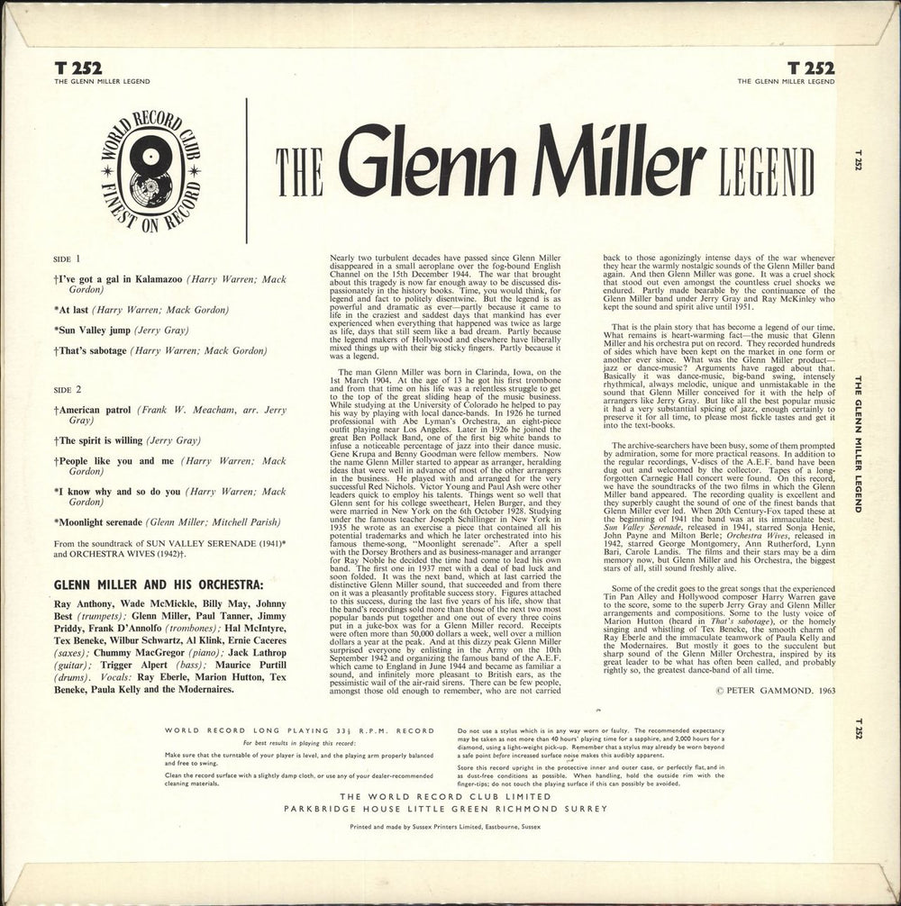 Glenn Miller The Glenn Miller Legend UK vinyl LP album (LP record)