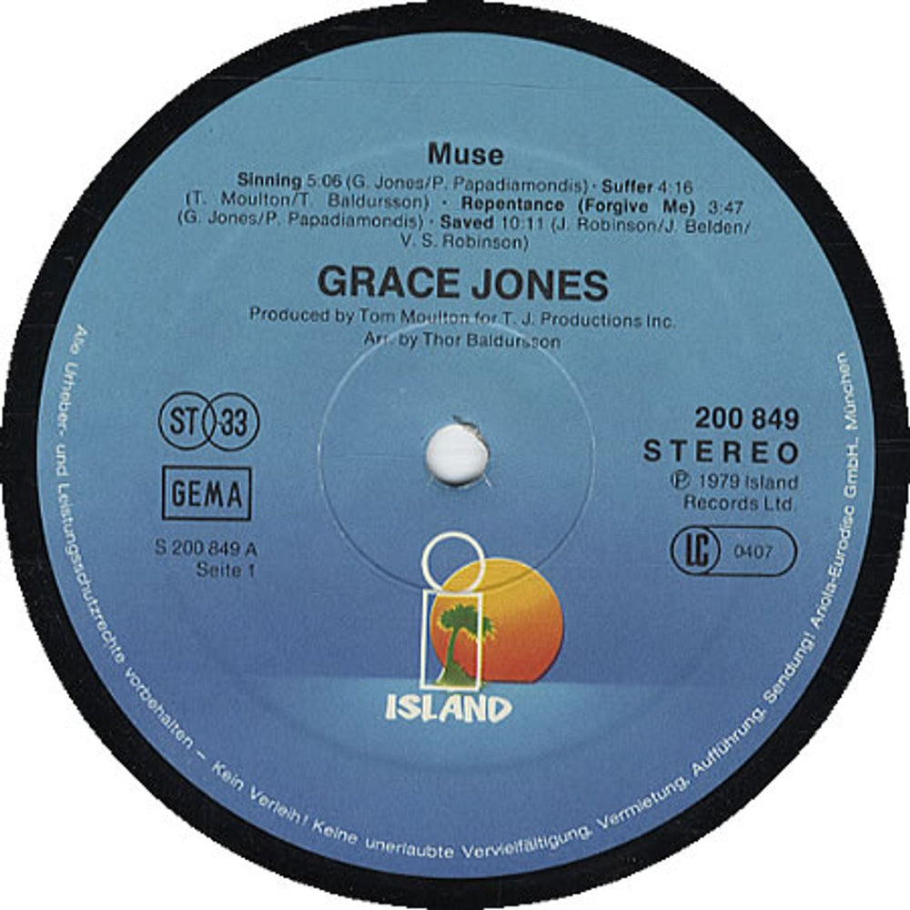 Grace Jones Muse German vinyl LP album (LP record) GJOLPMU334289