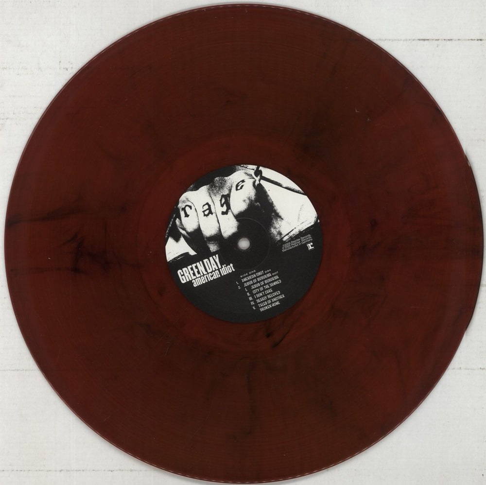 Green Day American Idiot - Red Marbled and White Marbled Vinyl UK 2-LP vinyl record set (Double LP Album) GRN2LAM861372