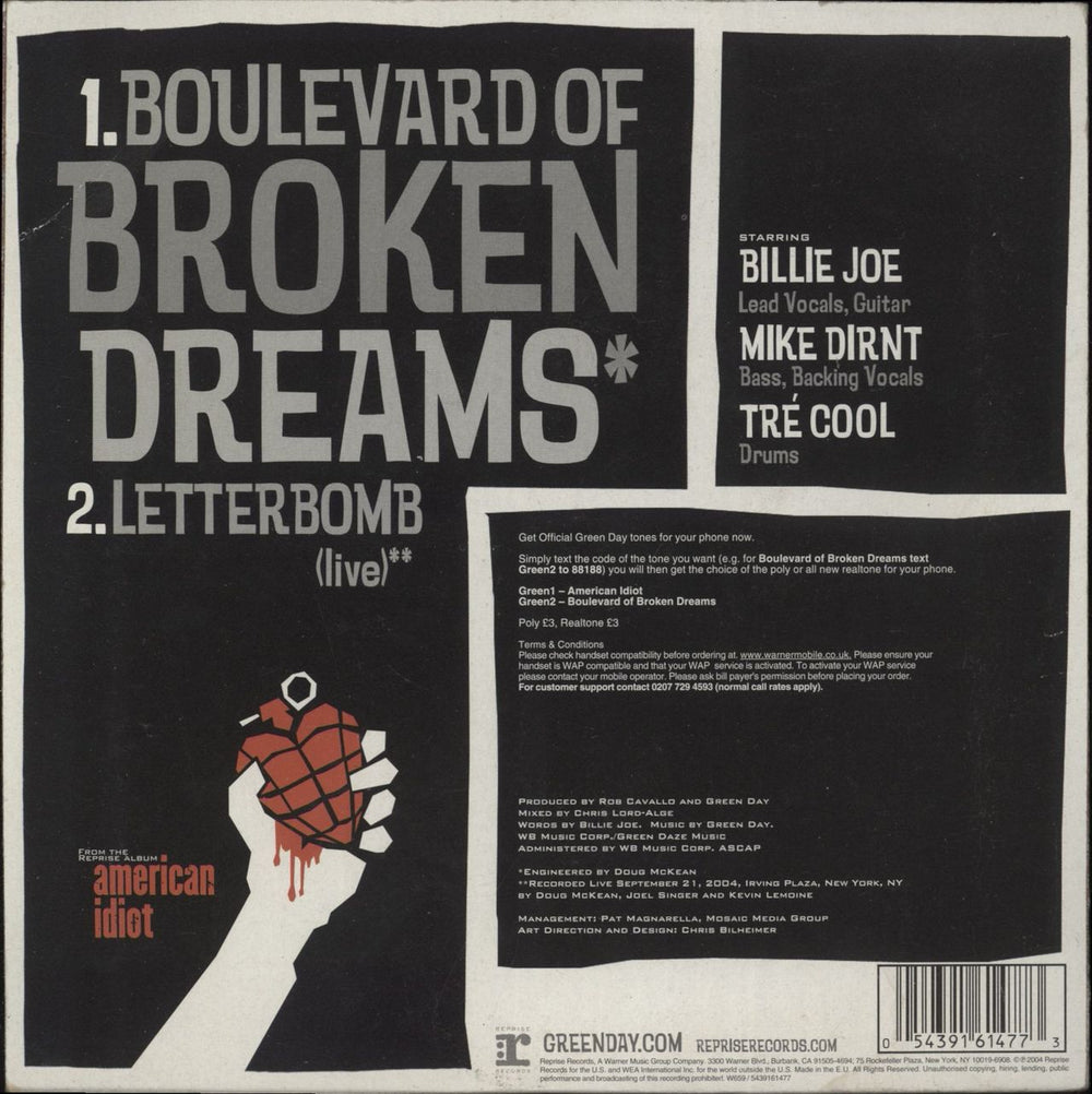Green Day Boulevard Of Broken Dreams - EX UK 7" vinyl picture disc (7 inch picture disc single) 054391614773