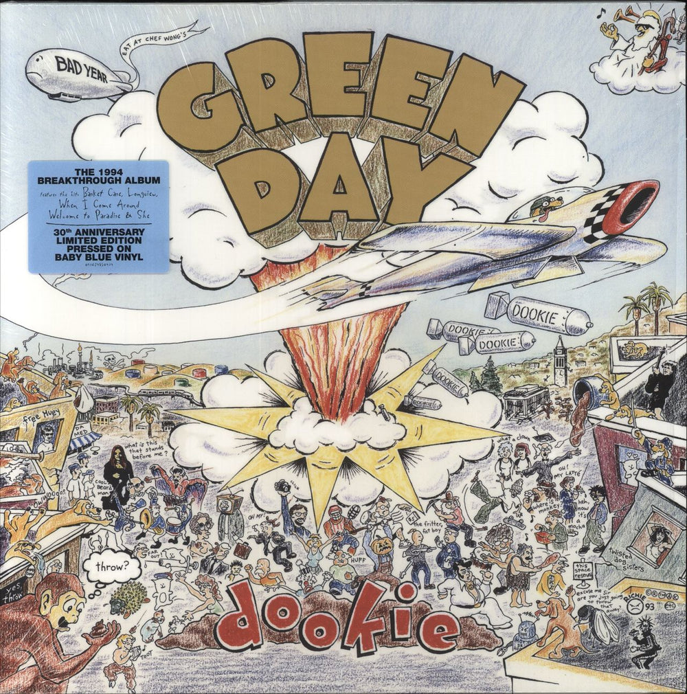 Green Day Dookie - Baby Blue Coloured Vinyl - Shrink UK vinyl LP album (LP record) 093624850434