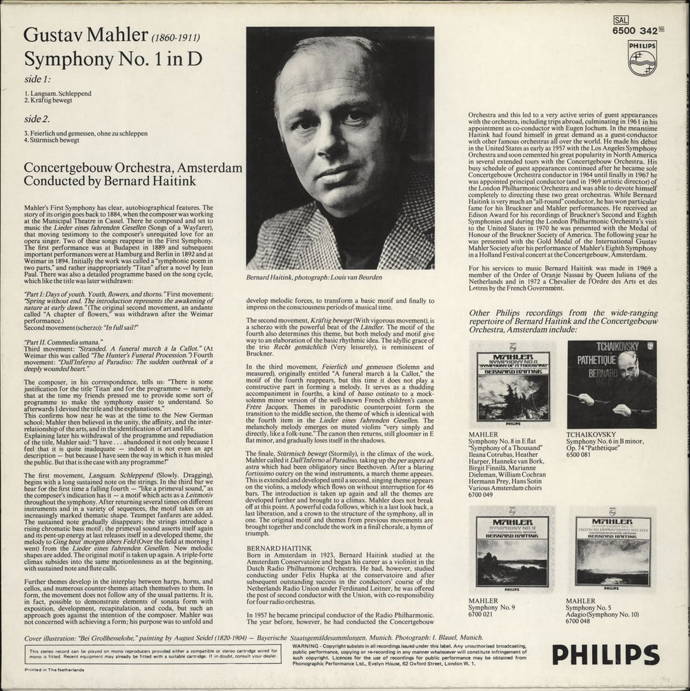 Gustav Mahler Symphony No. 1 Dutch vinyl LP album (LP record)