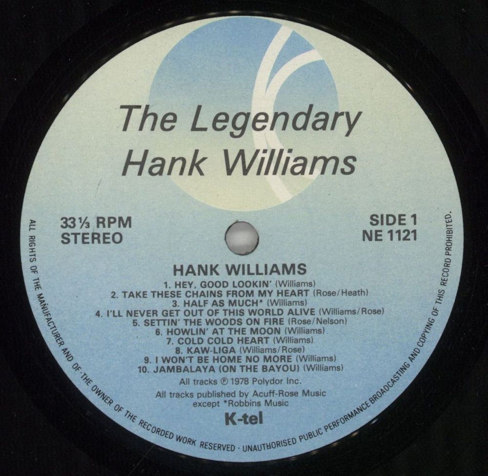Hank Williams The Legendary Hank Williams UK vinyl LP album (LP record) HNKLPTH608060