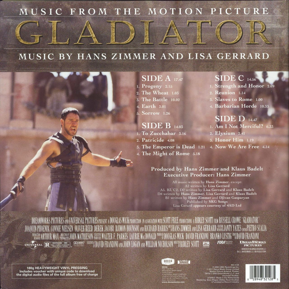 Hans Zimmer Gladiator (Music From The Motion Picture) - 180gm UK 2-LP vinyl record set (Double LP Album) 028948321285
