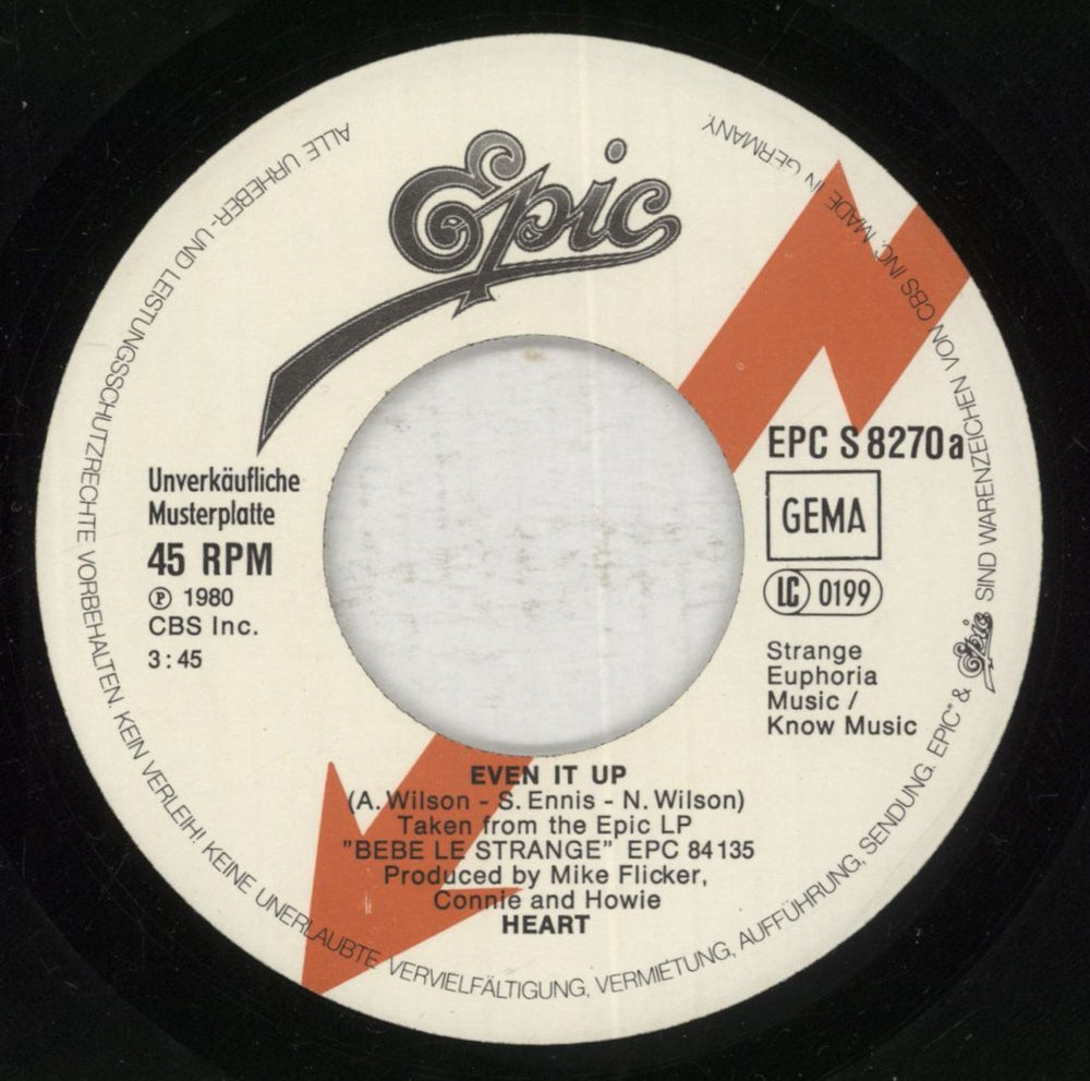 Heart Even It Up German Promo 7" vinyl single (7 inch record / 45) HEA07EV855360