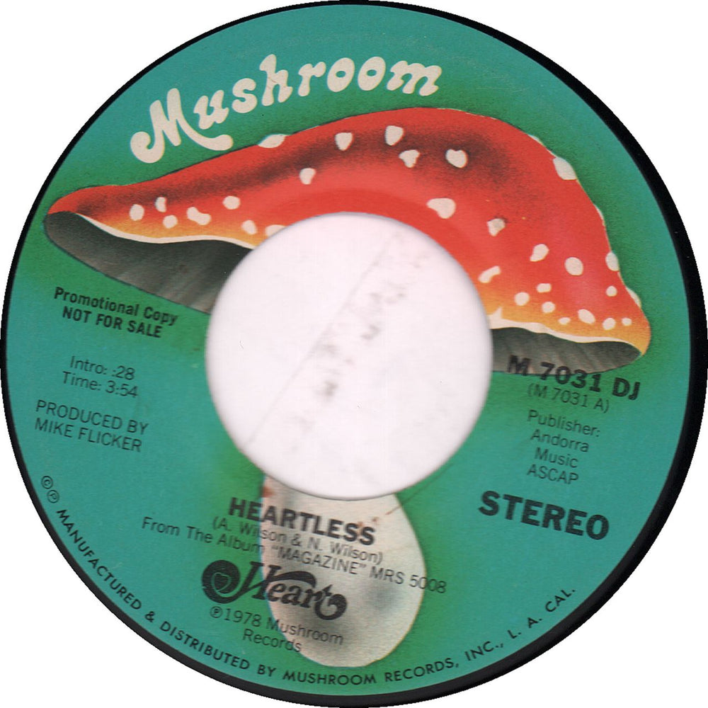 Heart Heartless US Promo 7" vinyl single (7 inch record / 45) HEA07HE83041