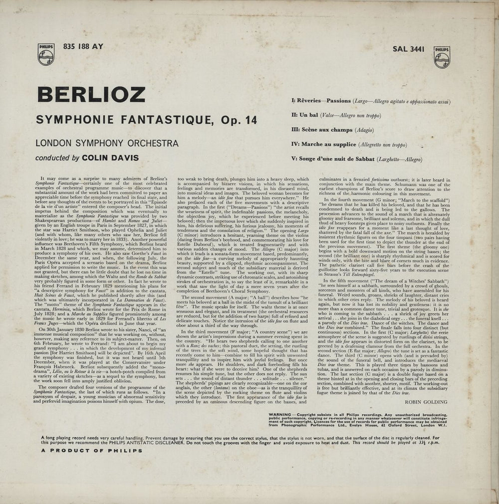 Hector Berlioz Symphonie Fantastique, Opus 14 - 1st UK vinyl LP album (LP record)