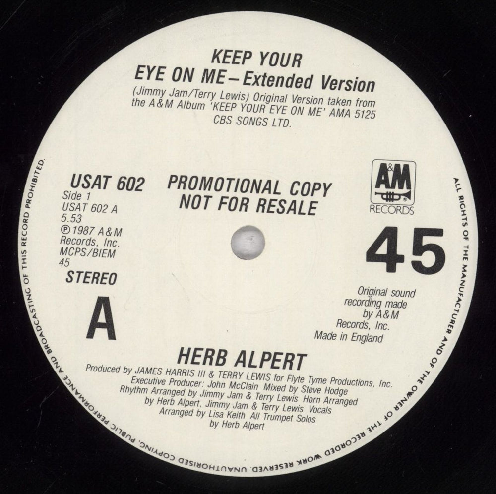 Herb Alpert Keep Your Eye On Me UK Promo 12" vinyl single (12 inch record / Maxi-single) USAT602