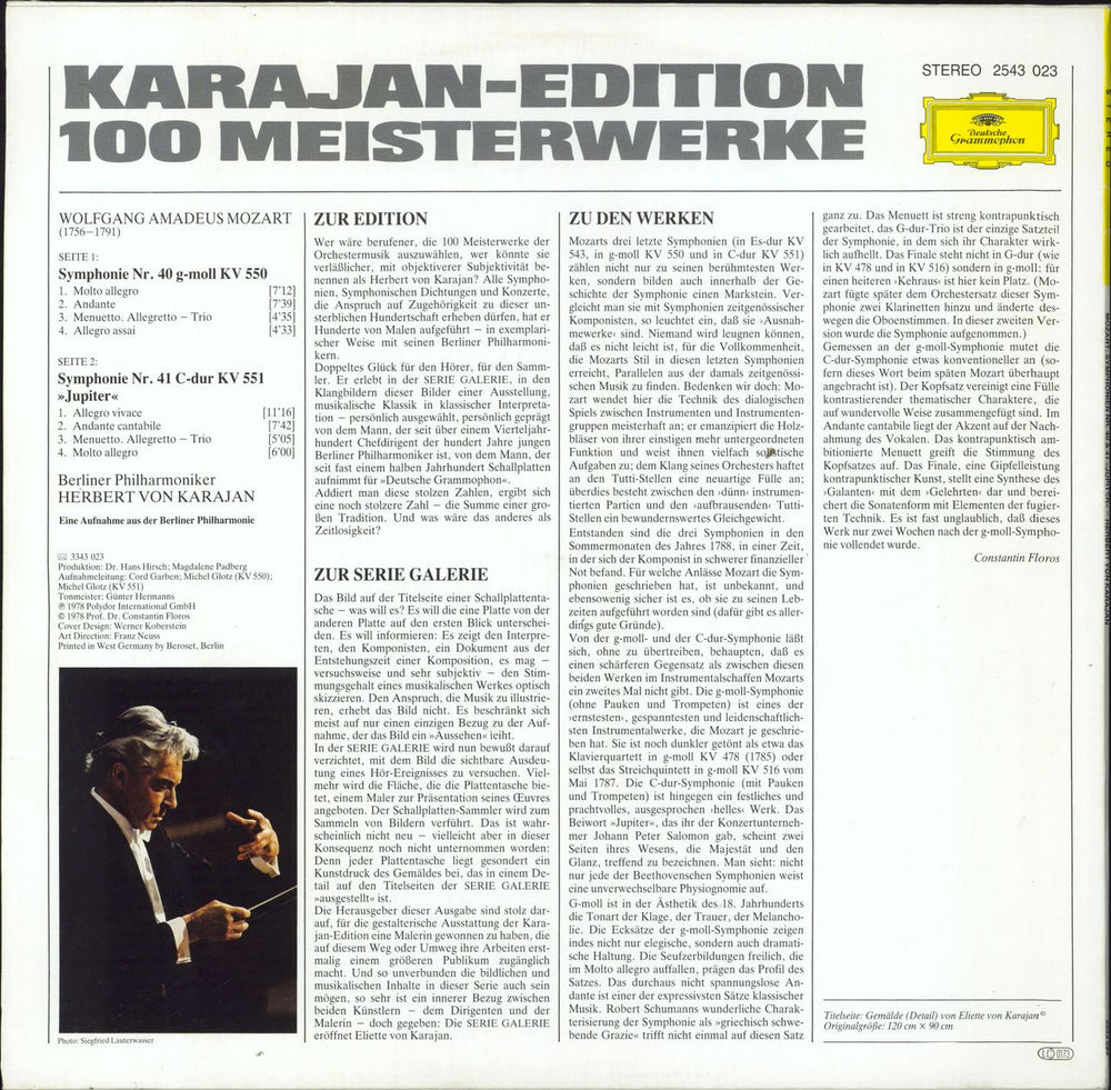 Herbert Von Karajan Mozart: Symphonien Nr.40 G-Moll, Nr.41 C-Dur "Jupiter" German vinyl LP album (LP record)