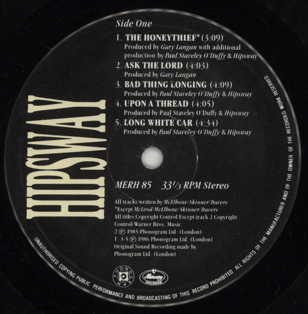 Hipsway Hipsway UK vinyl LP album (LP record) HIPLPHI316542