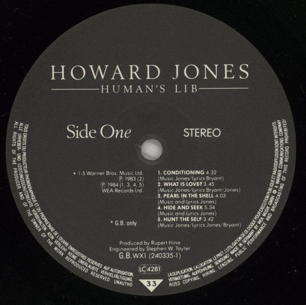 Howard Jones Human's Lib - EX UK vinyl LP album (LP record) HOWLPHU459936