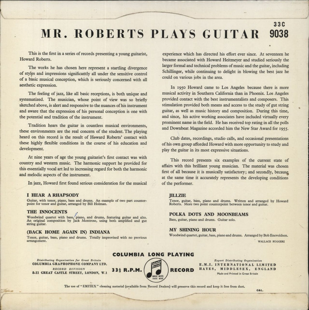 Howard Roberts Mr. Roberts Plays Guitar UK 10" vinyl single (10 inch record)