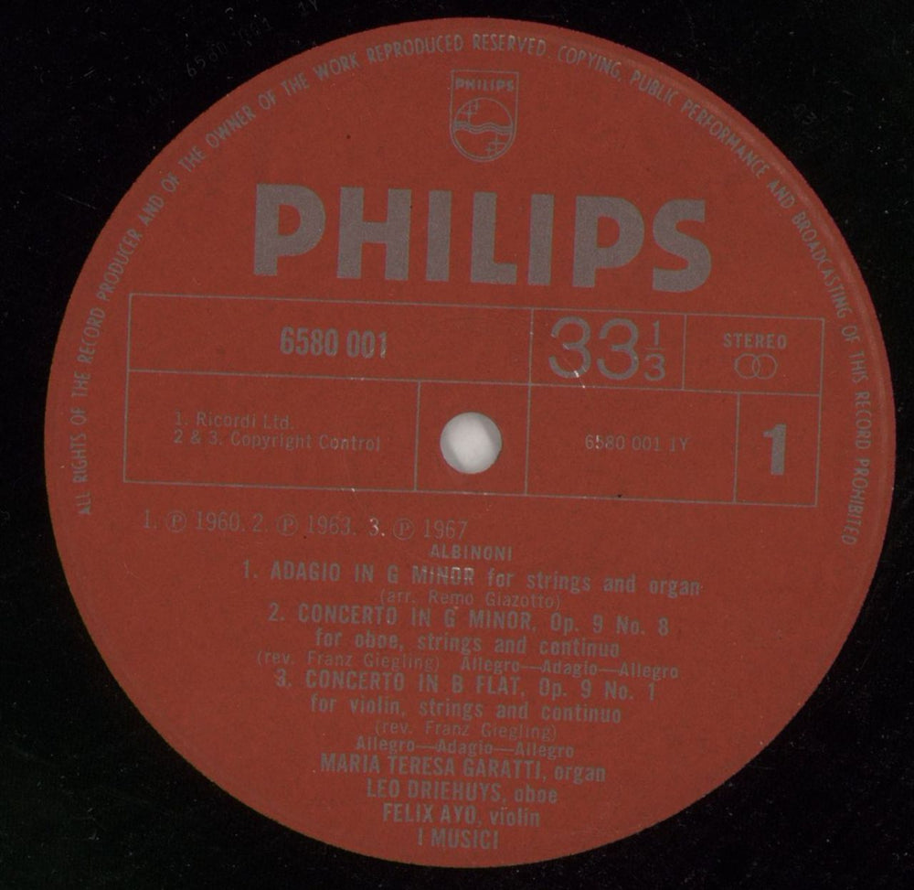 I Musici Albinoni: Adagio In G Minor / Concertos For Oboe, Violin, Strings And Continuo From Op. 9 And Op. 10 Dutch vinyl LP album (LP record) IEOLPAL675997