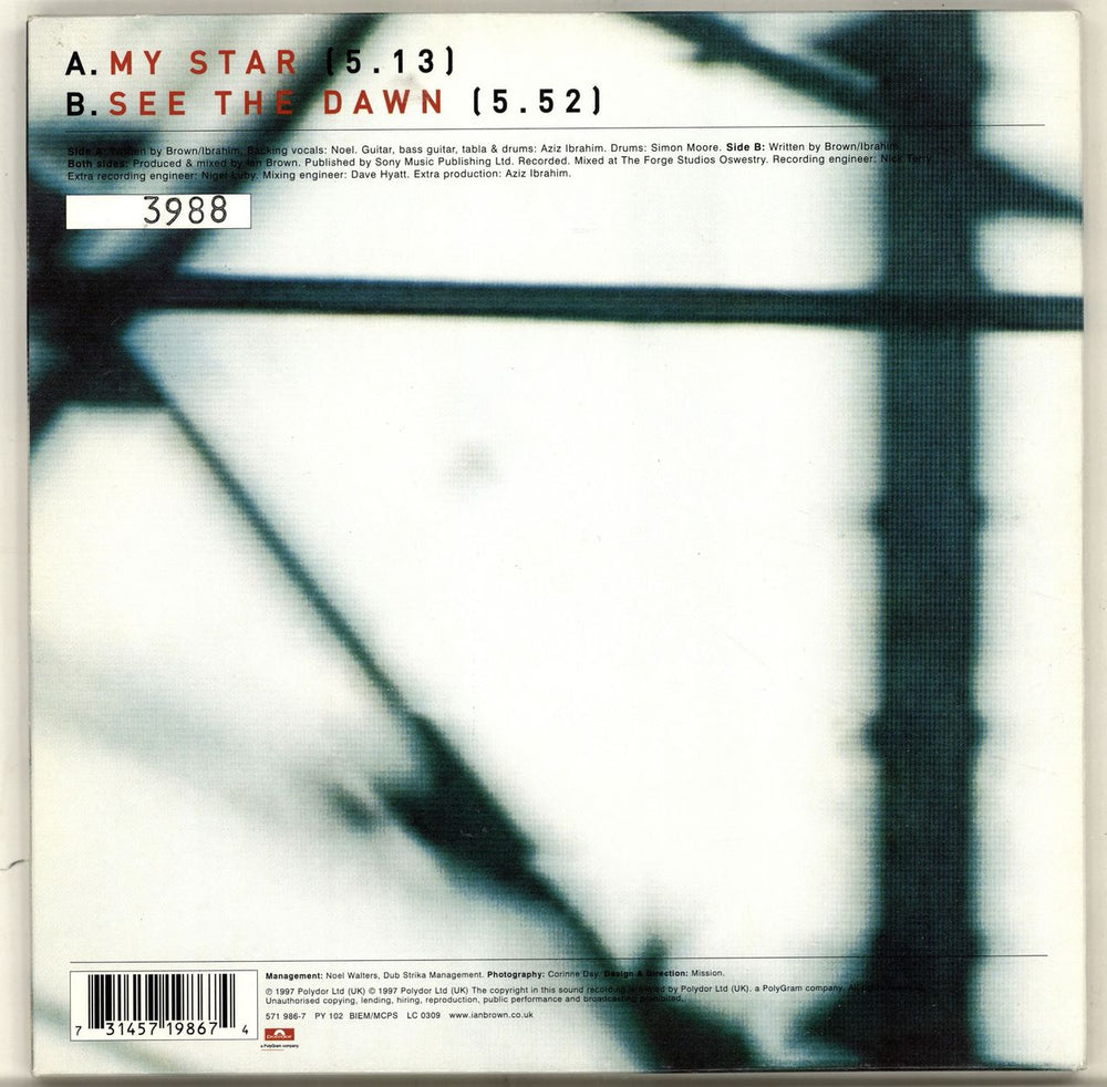 Ian Brown My Star - Numbered Sleeve UK 7" vinyl single (7 inch record / 45) IBR07MY269054