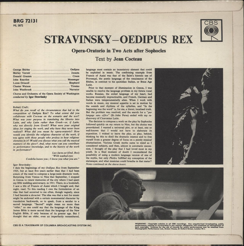 Igor Stravinsky Oedipus Rex UK vinyl LP album (LP record)
