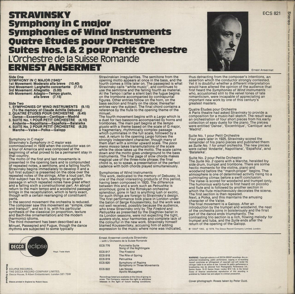 Igor Stravinsky Stravinsky: Symphony In C Major / Symphonies Of Wind Instruments / Quatre Études / Suites Nos. 1 & 2 UK vinyl LP album (LP record)