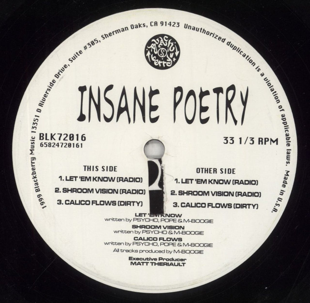 Insane Poetry Let ’Em Know / Shroom Vision / Calico Flows US 12" vinyl single (12 inch record / Maxi-single) 8O212LE855013