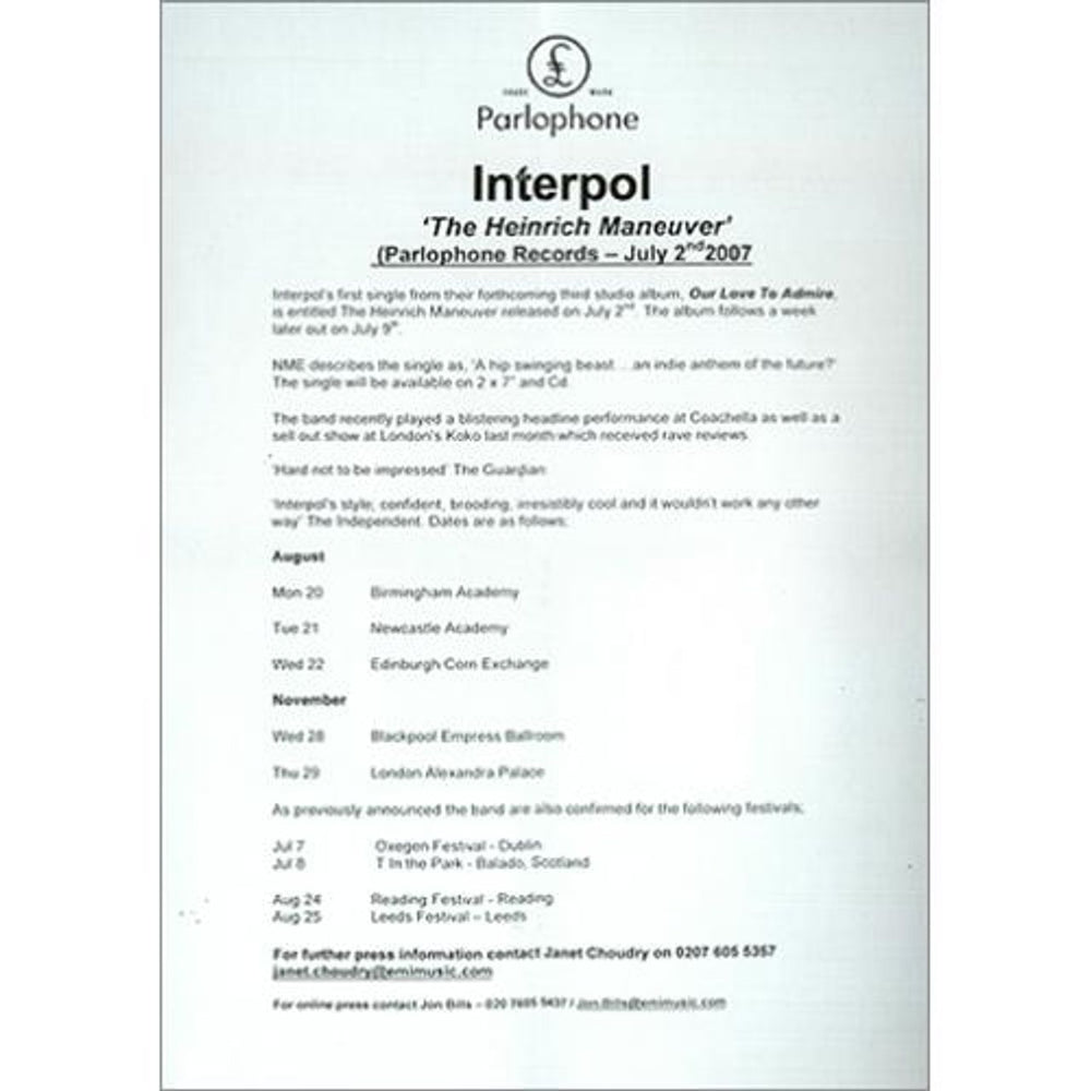 Interpol The Heinrich Maneuver UK Promo CD single (CD5 / 5") ITPC5TH415866