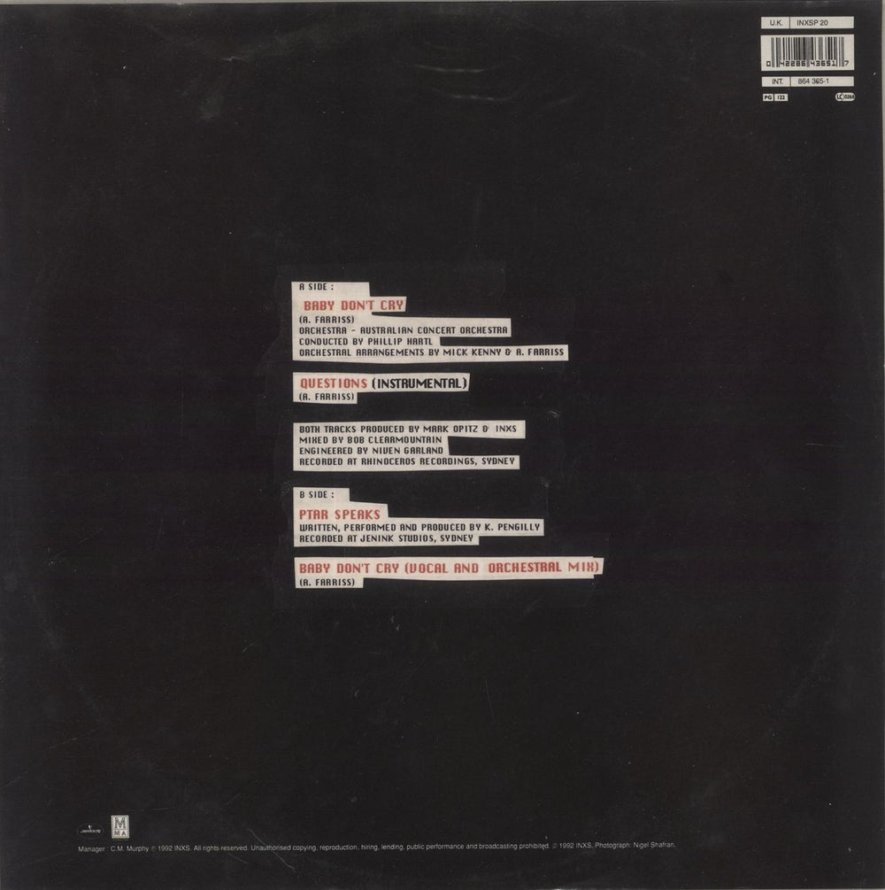 Inxs Baby Don't Cry - Picture Disc UK 12" vinyl picture disc (12 inch picture record) 042286436517