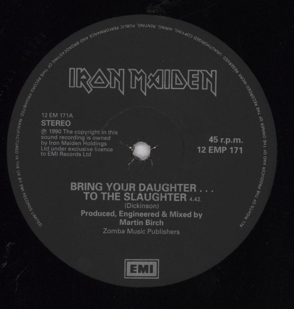 Iron Maiden Bring Your Daughter To The Slaughter + Calendar UK 12" vinyl single (12 inch record / Maxi-single) IRO12BR00688