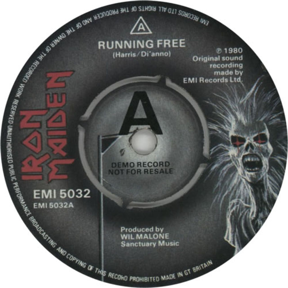 Iron Maiden Running Free - A Label Demo 1st Issue - EX UK Promo 7" vinyl single (7 inch record / 45) IRO07RU599646