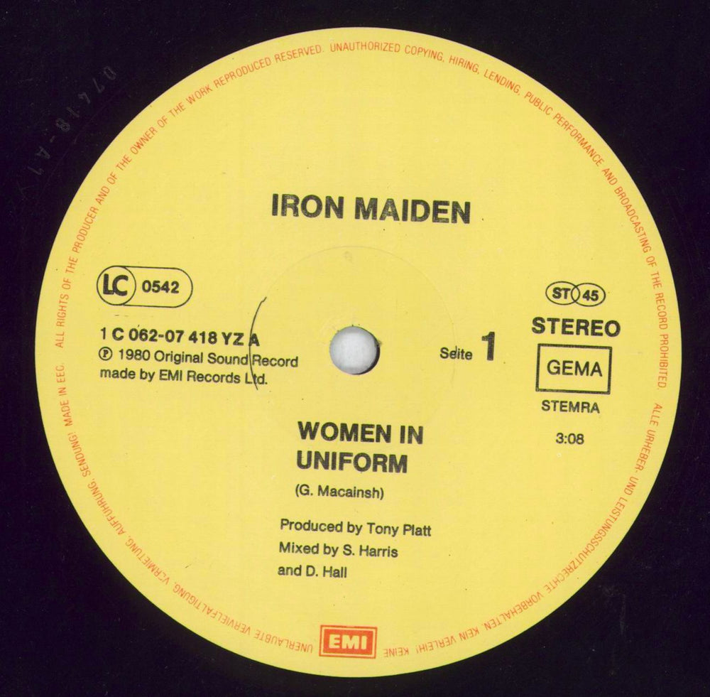 Iron Maiden Women In Uniform - EX German 12" vinyl single (12 inch record / Maxi-single) IRO12WO00732