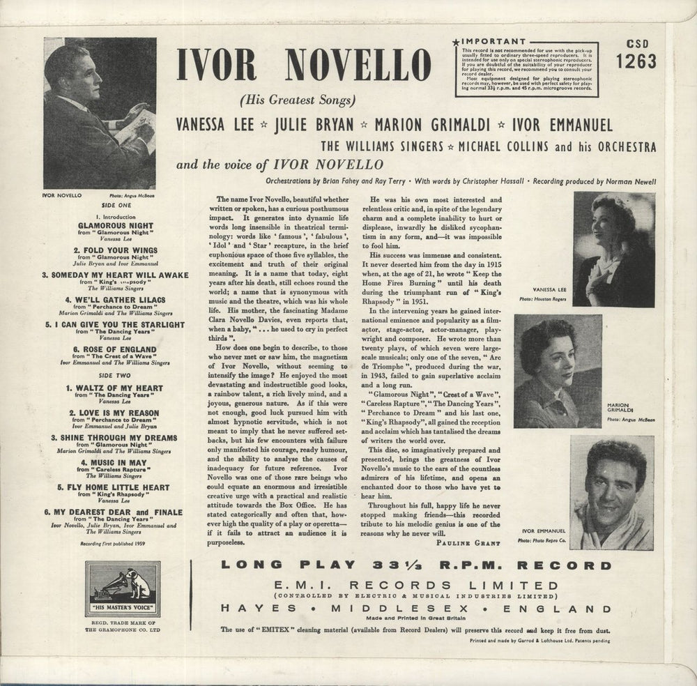 Ivor Novello Ivor Novello (His Greatest Songs) UK vinyl LP album (LP record)