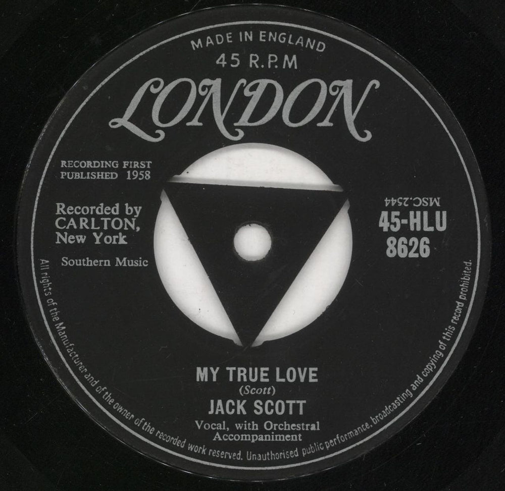 Jack Scott My True Love UK 7" vinyl single (7 inch record / 45) 45-HL-U8626