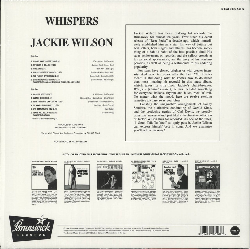 Jackie Wilson Whispers - 140gm Vinyl UK vinyl LP album (LP record) 5014797902626