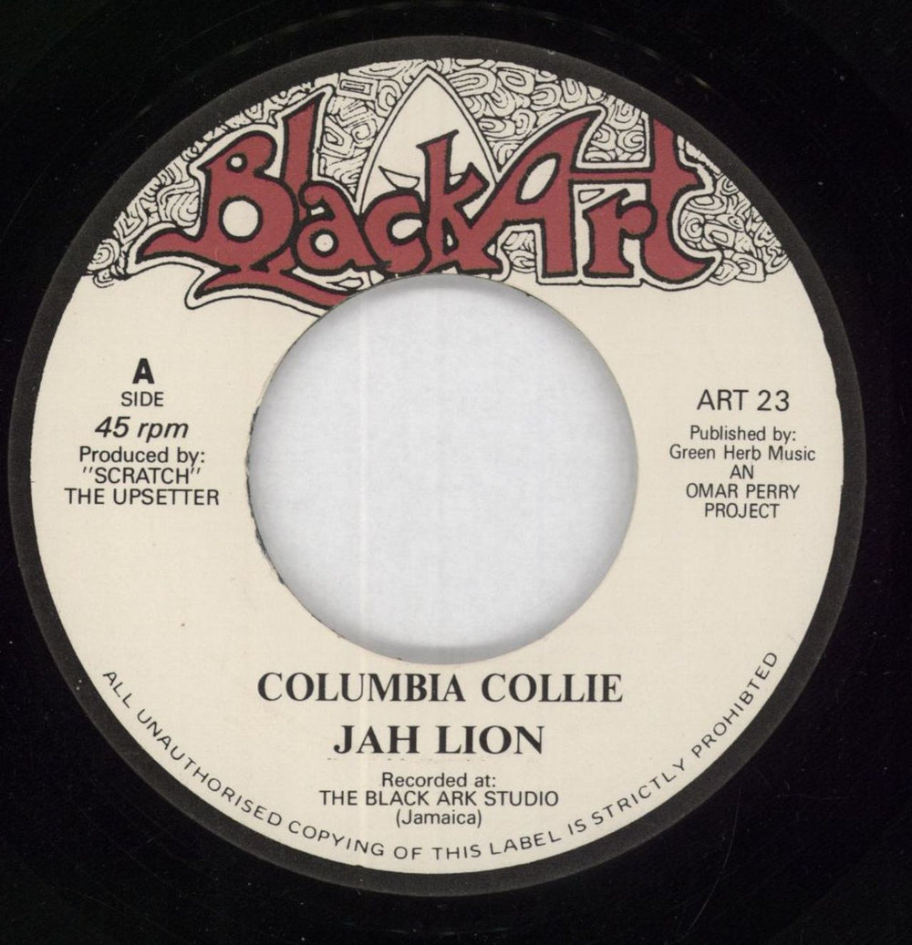 Jah Lion Columbia Collie Jamaican 7" vinyl single (7 inch record / 45) ART23